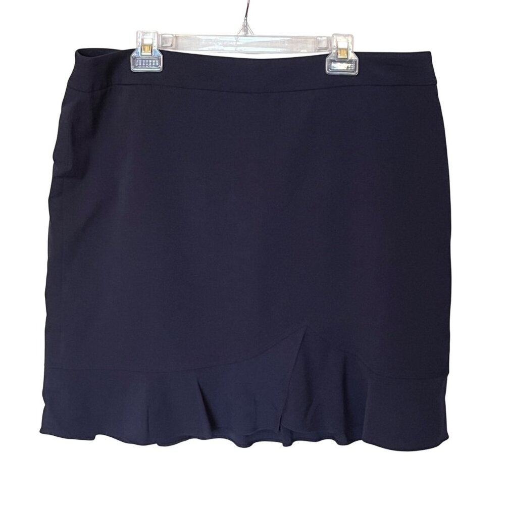 Tahari Arthur S. Levine Navy Blue Ruffle Hem Knee Length Skirt Size‎ 18